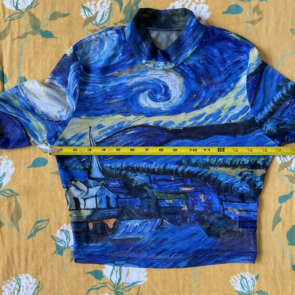 Van Gogh Starry Night Mesh Crop Top - Picture 4 of 5